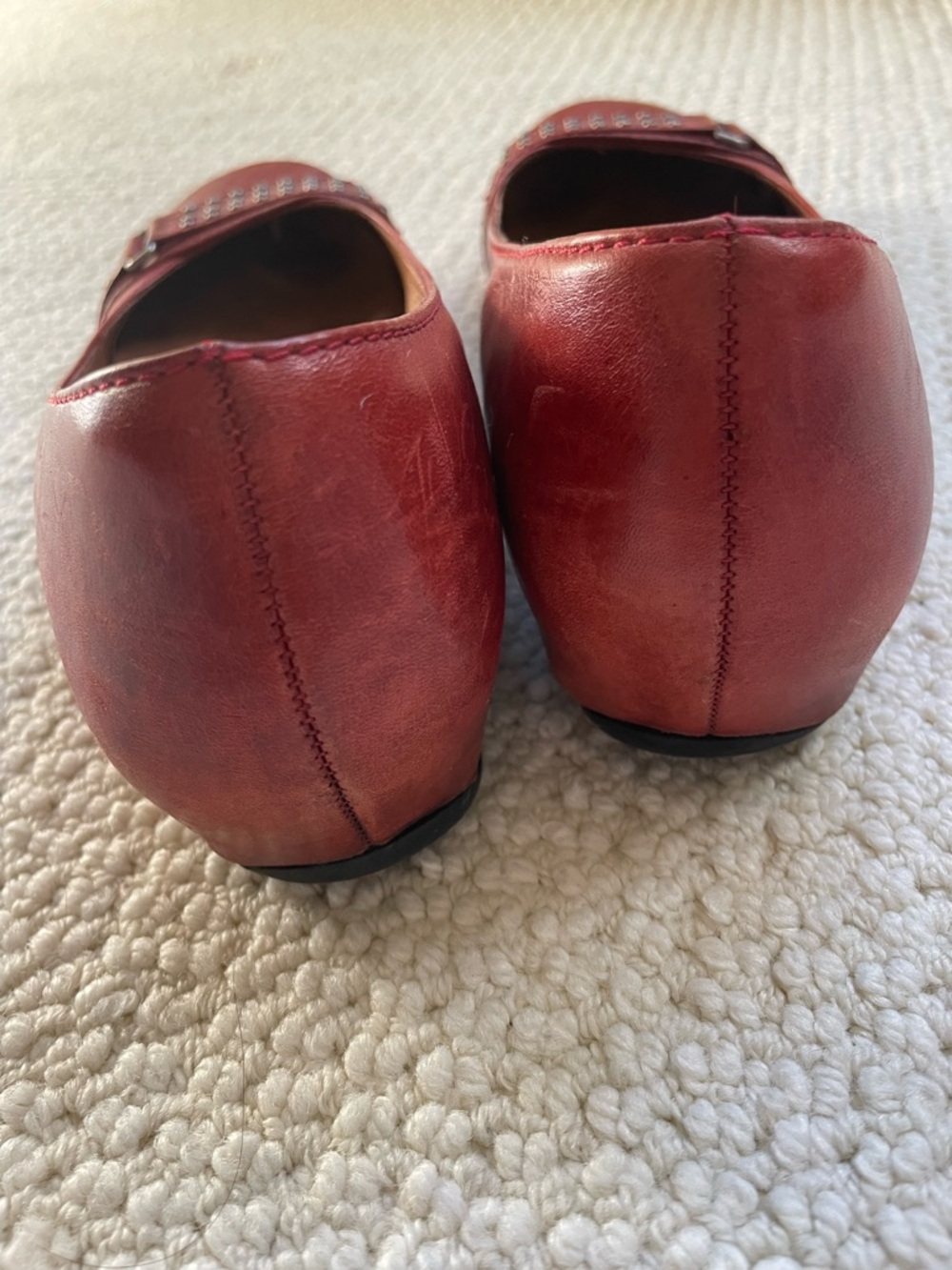 Nurture Red Leather Flats | Studded Strap Comfort Wedge Shoes - Picture 4 of 5